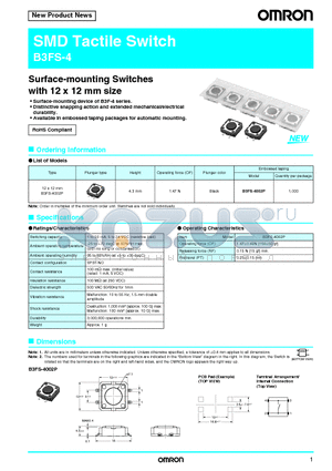 B3FS-4 datasheet - SMD Tactile Switch