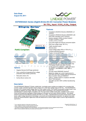 ESTW004A2C41-SZ datasheet - ESTW004A2C Series (Eighth-Brick) DC-DC Converter Power Modules