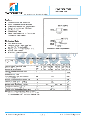 FR3D datasheet - SURFACE MOUNT FAST RECOVERY RECTIFIERS