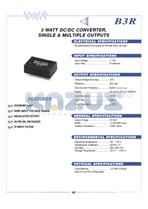 B3R-0515D datasheet - 3 WATT DC//DC CONVERTER, SIINGLE & MULTIIPLE OUTPUTS