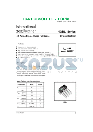 4GBL006 datasheet - 4.0 Amps Single Phase Full Wave Bridge Rectifier