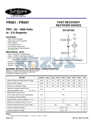 FR501 datasheet - FAST RECOVERY RECTIFIER DIODES