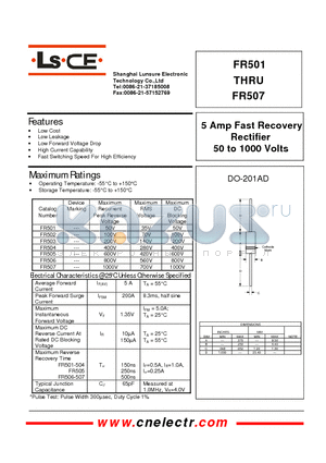 FR501 datasheet - 5 Amp fast recovery rectifier 50 to 1000 volts