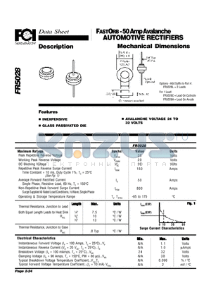 FR5028 datasheet - FASTORB - 50 Amp Avalanche AUTOMOTIVE RECTIFIERS Mechanical Dimensions