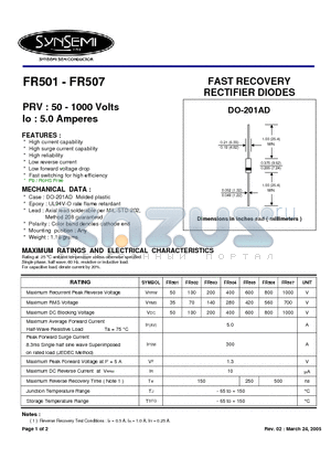 FR504 datasheet - FAST RECOVERY RECTIFIER DIODES