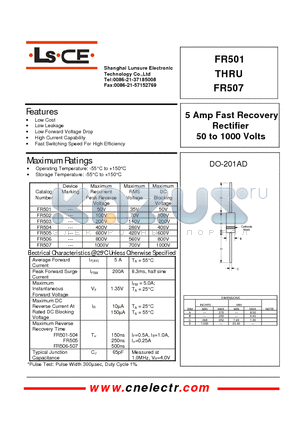 FR504 datasheet - 5 Amp fast recovery rectifier 50 to 1000 volts