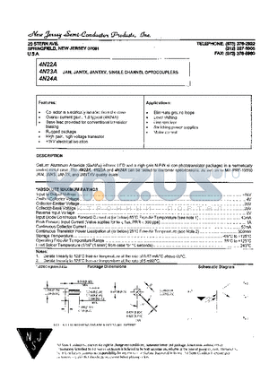 4N22A datasheet - JAN, JANTX, JANTXV, SINGLE CHANNEL OPTOCOUPLERS