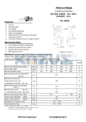 FR520 datasheet - Fast Recovery Rectifiers