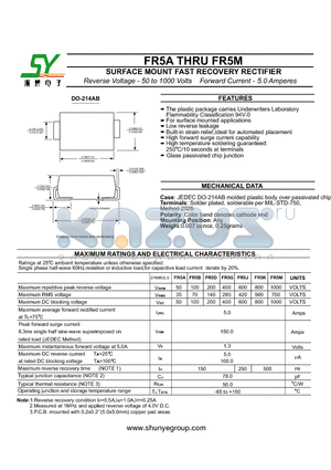 FR5A datasheet - SURFACE MOUNT FAST RECOVERY RECTIFIER