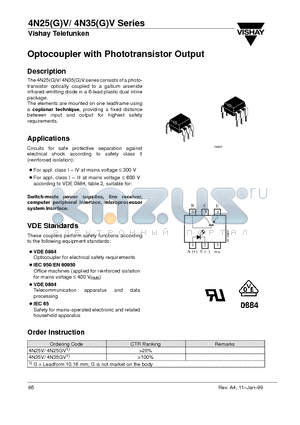 4N25GV datasheet - Optocoupler with Phototransistor Output