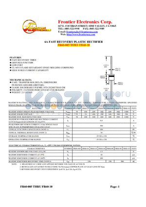 FR60-005 datasheet - 6A FAST RECOVERY PLASTIC RECTIFIER