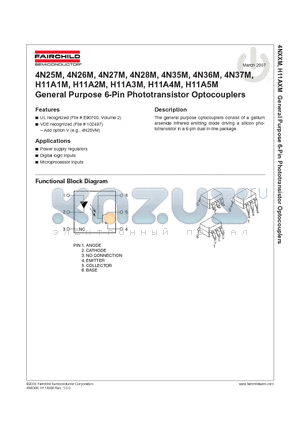 4N25M_07 datasheet - General Purpose 6-Pin Phototransistor Optocouplers
