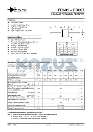 FR601 datasheet - 6.0A FAST RECOVERY RECTIFIER
