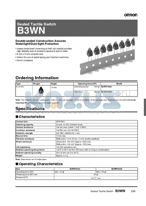 B3WN-6005 datasheet - Sealed Tactile Switch