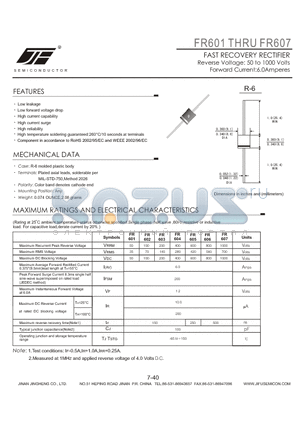 FR601 datasheet - FAST RECOVERY RECTIFIER