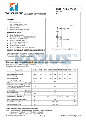 FR601 datasheet - FAST RECOVERY RECTIFIERS