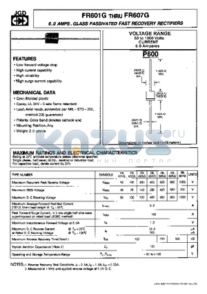 FR601G datasheet - 6.0 AMPS. GLASS PASSIVATED FAST RECOVERY RECTIFIERS