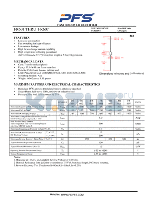 FR601 datasheet - FAST RECOVER RECTIFIER