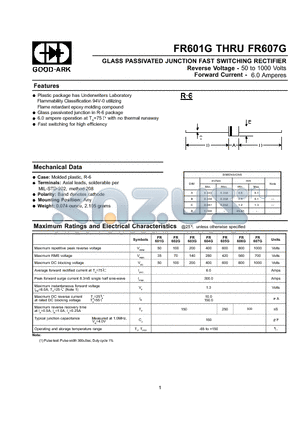 FR601G datasheet - GLASS PASSIVATED JUNCTION FAST SWITCHING RECTIFIER