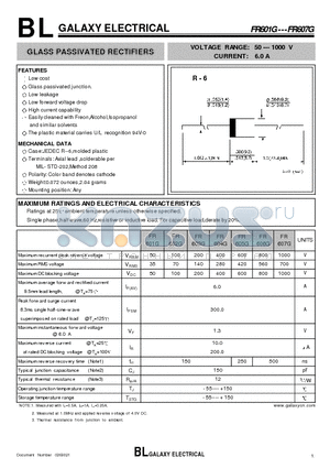 FR601G datasheet - GLASS PASSIVATED RECTIFIERS