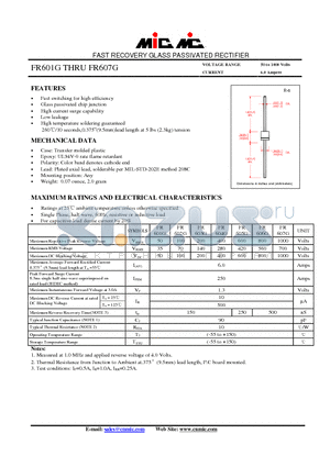 FR601G datasheet - FAST RECOVERY GLASS PASSIVATED RECTIFIER