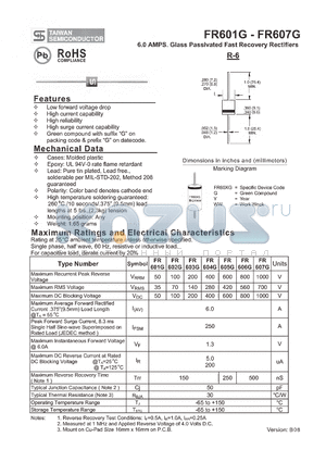 FR601G_08 datasheet - 6.0 AMPS. Glass Passivated Fast Recovery Rectifiers