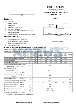 FR601S datasheet - Fast Recovery Rectifiers