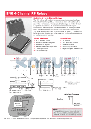 B40 datasheet - 4-Channel RF Relays