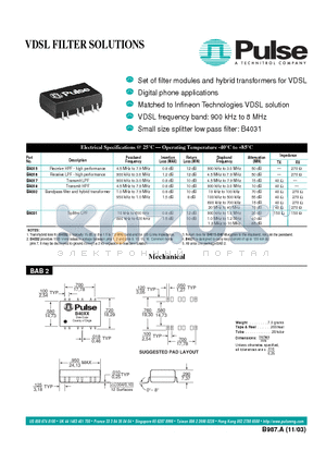 B4015 datasheet - VDSL FILTER SOLUTIONS