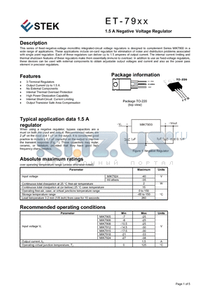 ET-79XX datasheet - 1.5 A Negative Voltage Regulator