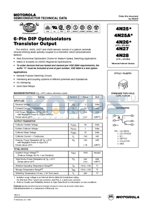 4N27 datasheet - 6-Pin DIP Optoisolators Transistor Output