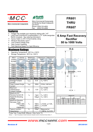 FR602 datasheet - 6 Amp Fast Recovery Rectifier 50 to 1000 Volts