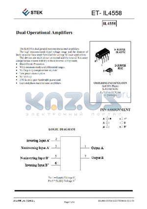 ET-IL4558 datasheet - Dual Operational Amplifiers