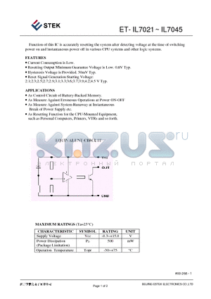 ET-IL7021 datasheet - Function of this IC is accurately resetting the system