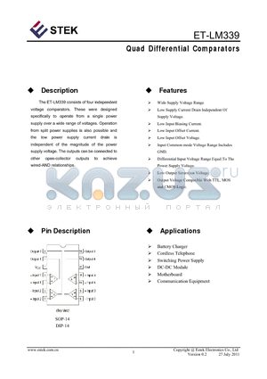 ET-LM339 datasheet - Quad Differential Comparators