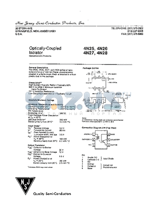 4N27 datasheet - Optically-Coupled Isolator Optoelectronic Products