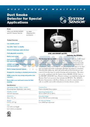 B404B datasheet - Duct Smoke Detector for Special Applications