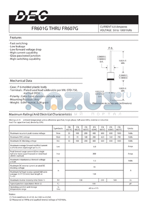 FR602G datasheet - CURRENT 6.0 Amperes VOLTAGE 50 to 1000 Volts
