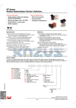 ET01ABE2 datasheet - Sealed Subminiature Rocker Switches