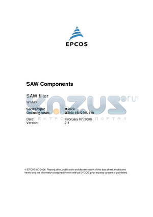 B4070 datasheet - SAW Components SAW filter 810.00 MHz