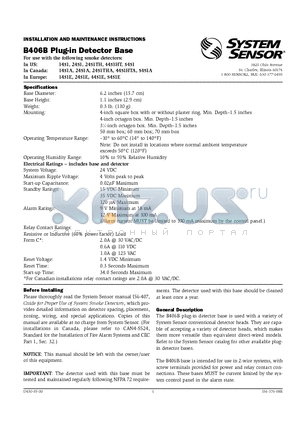 B406B datasheet - Plug-in Detector Base