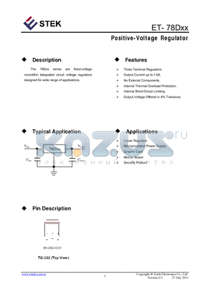 ET-78DXX datasheet - Positive-Voltage Regulator