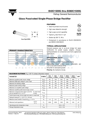 B40C1500G datasheet - Glass Passivated Single-Phase Bridge Rectifier