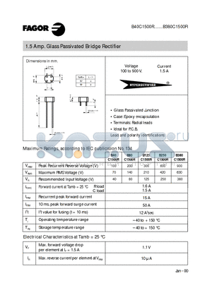 B40C1500R datasheet - 1.5 Amp. Glass Passivated Bridge Rectifier