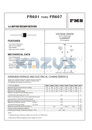 FR603 datasheet - 6.0 AMP FAST RECOVERY RECTIFIERS