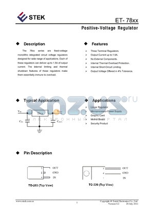ET-78XX datasheet - Positive-Voltage Regulator