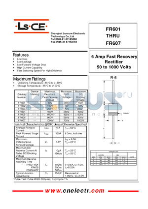 FR603 datasheet - 6Amp fast recovery rectifier 50 to 1000 volts