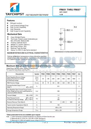 FR603 datasheet - FAST RECOVERY RECTIFIERS