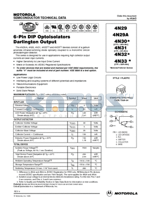 4N29 datasheet - STANDARD THRU HOLE CASE 730A-04