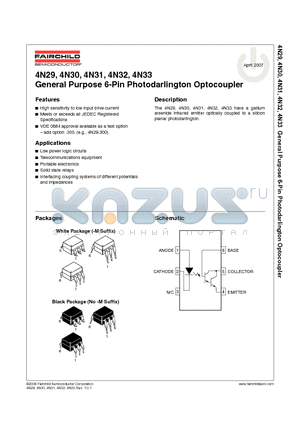 4N29 datasheet - General Purpose 6-Pin Photodarlington Optocoupler